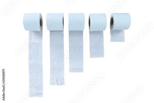 Five white tissues paper or roll of toilet paper isolated on white with clipping path...
