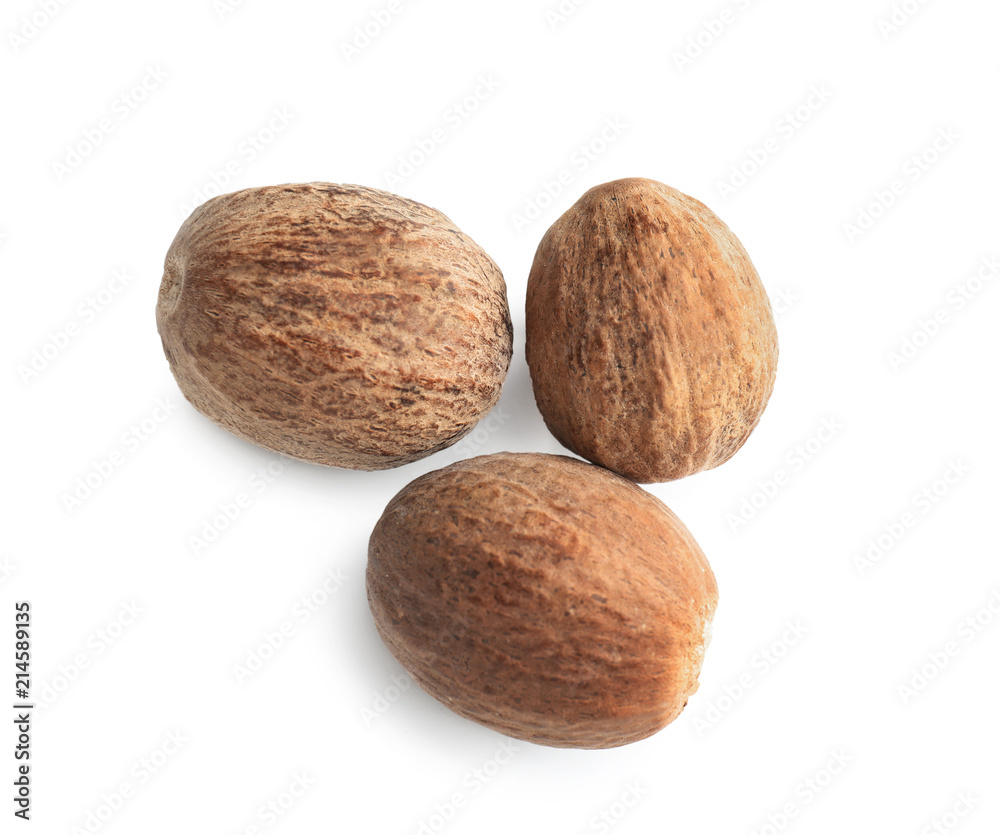 Nutmegs on white background Nutmegs on white background