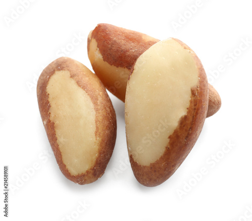 Tasty Brazil nuts on white background