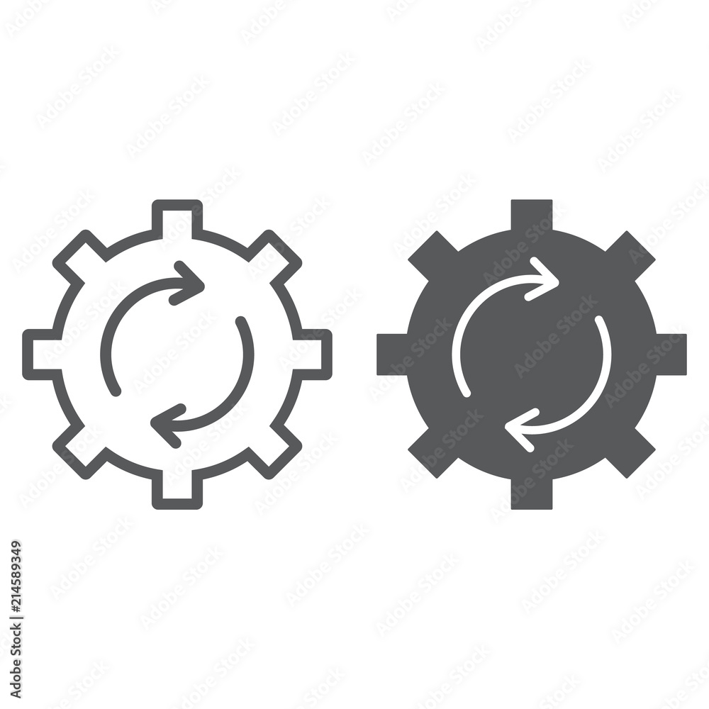 System update line and glyph icon, data and analytics, cog gear rotation sign, vector graphics, a linear pattern on a white background, eps 10. System update line and glyph icon, data and analytics, cog gear rotation sign, vector graphics, a linear pattern on a white background, eps 10.
