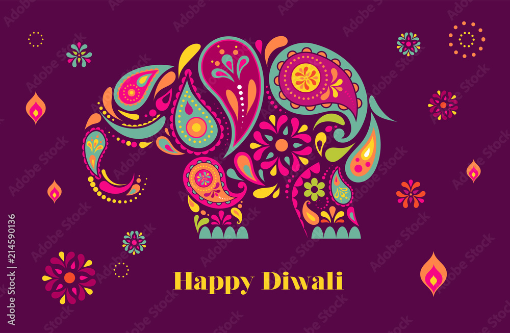 Fototapeta premium Happy Diwali Hindu festival banner. Burning diya illustration, background for light festival of India