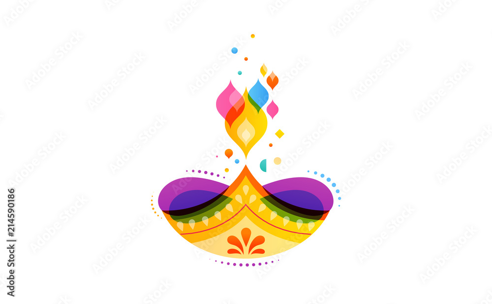 Naklejka premium Happy Diwali Hindu festival banner. Burning diya illustration, background for light festival of India