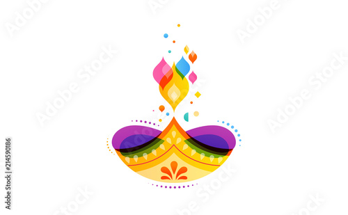 Happy Diwali Hindu festival banner. Burning diya illustration, background for light festival of India