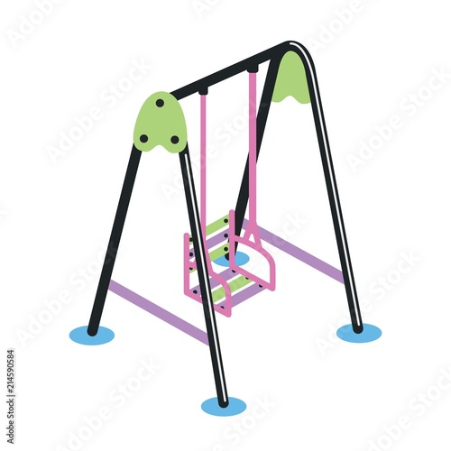 Swing with hanging seat isolated on white background. Outdoor playground devi...