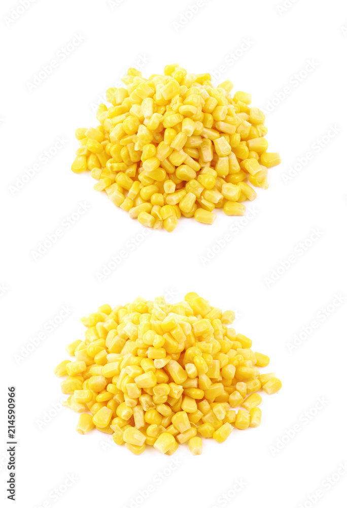 Pile of canned corn isolated