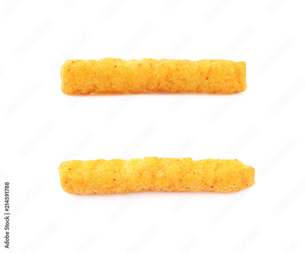 Single puffed cornmeal stick isolated Single puffed cornmeal stick isolated
