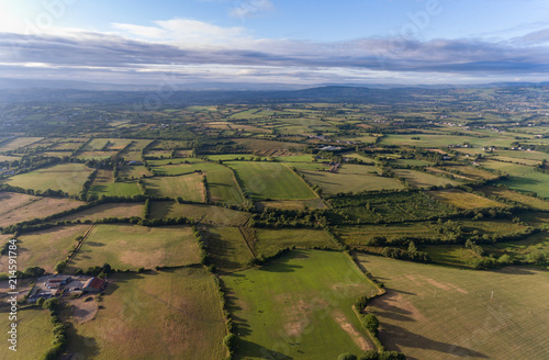 Aerial view of green pastures and farmland of the Republic of Ireland 