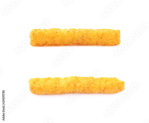 Single puffed cornmeal stick isolated