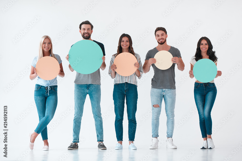 Fototapeta premium Group of young people on white background