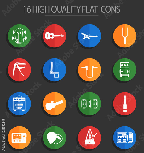 guitar and accessories 16 flat icons