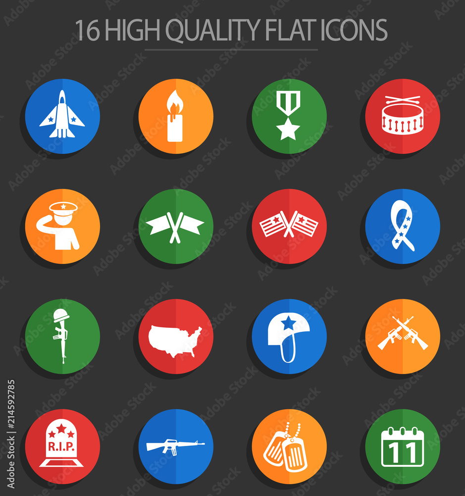 veterans day 16 flat icons