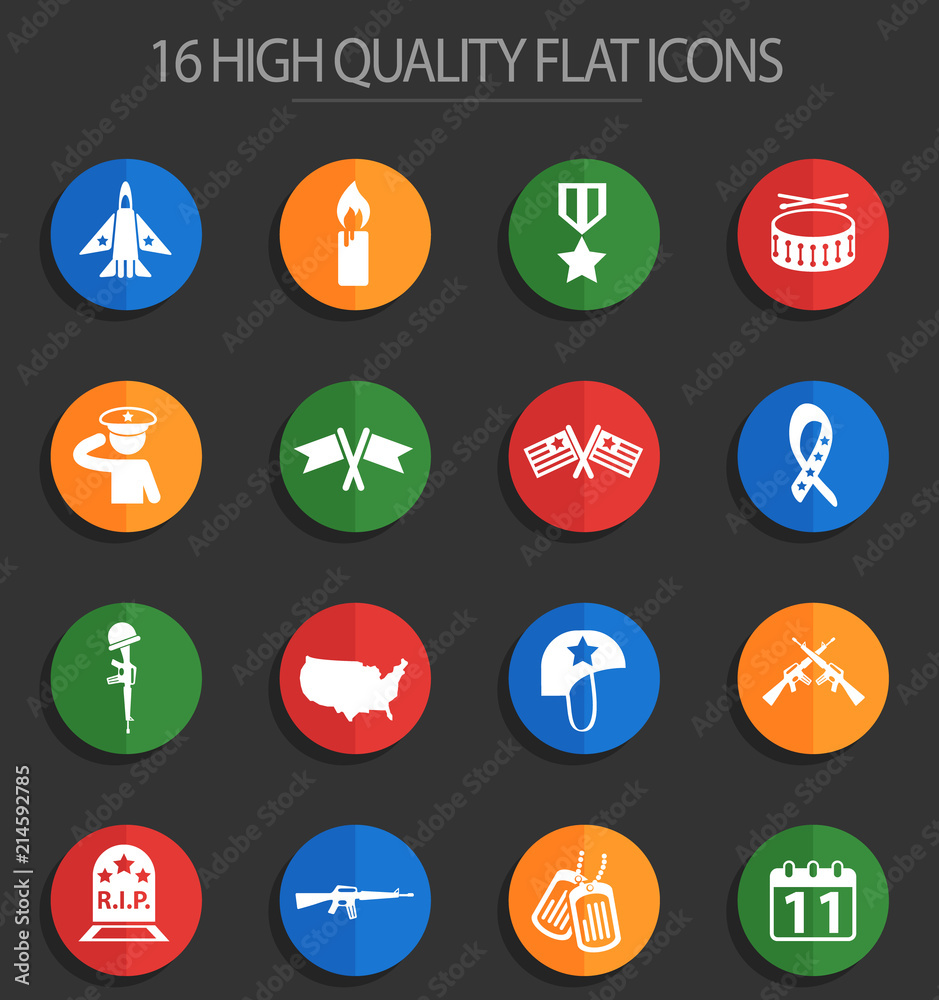 Fototapeta premium veterans day 16 flat icons