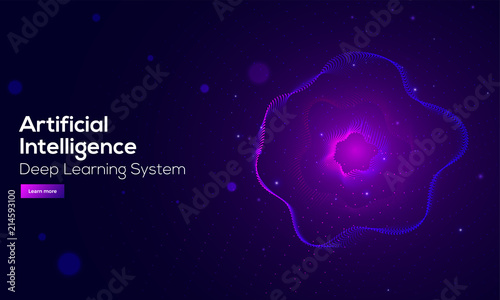 Artificial Intelligence (AI) landing design with 3D illustration of a robot on server, connected with laptop for data and technology concept.
