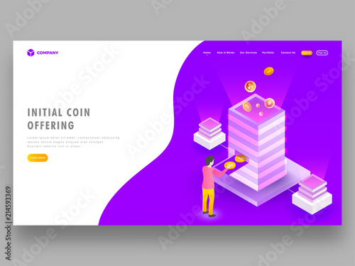 Virtual to real money exchange concept with isometric illustration of crypto servers and man exchange his currency. Web template or hero banner design.