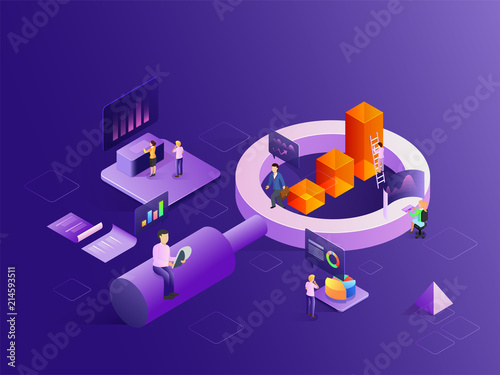 3D illustration of magnifying glass with bar graph, business analytics analysis the data for company growth and success. web template design for Data analysis concept.