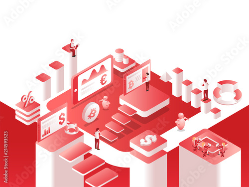 Business people or analytics analysis the data for company growth or success concept based isometric design.
