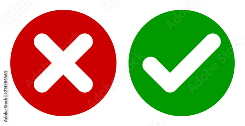 Cross & Check Mark Icons, Flat Round Buttons Set. Vector EPS 10 photo
