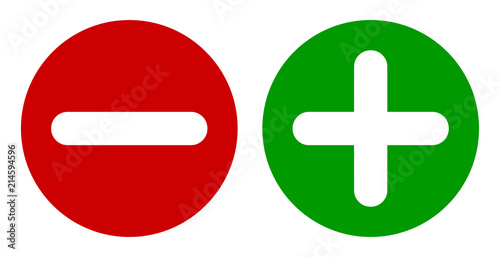 Minus & Plus Signs Icons, Flat Round Buttons Set. Vector EPS 10