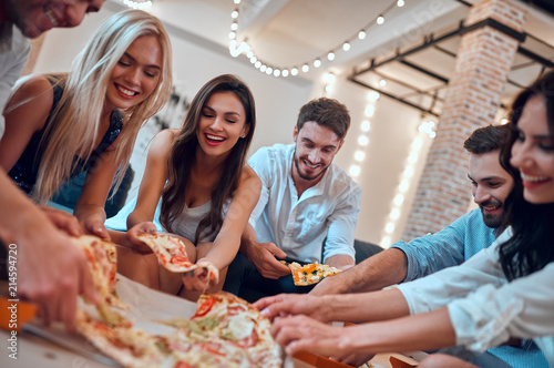 Group of young people having party