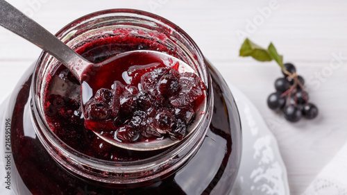 Jam from black chokeberry berries ( Aronia ) with apples.