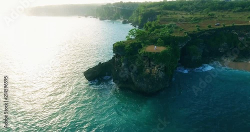 Closeup Happy couple at the cliff in Bali.