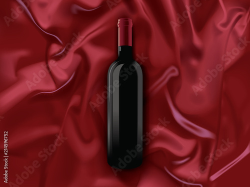 a bottle of red wine on a silk background