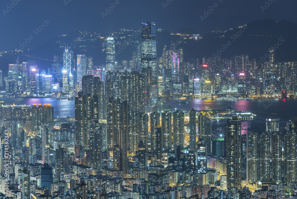 Skyline of Hong Kong city at dusk