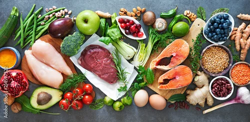 Obraz Zrównoważona dieta żywności tło