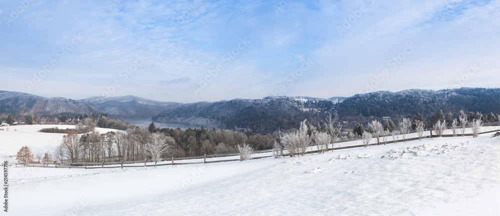 Slapy dam in Czech Republic. Winter panorama. Slapy dam in Czech Republic. Winter panorama.