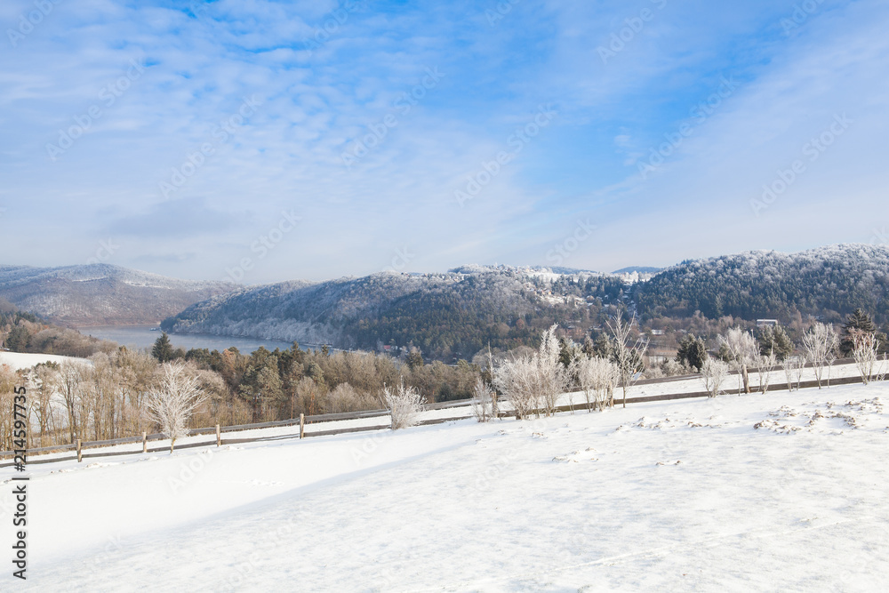 Slapy dam in Czech Republic. Winter scenery