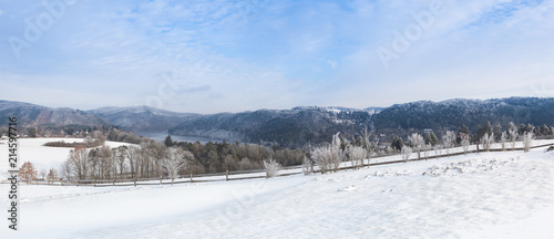 Slapy dam in Czech Republic. Winter panorama.