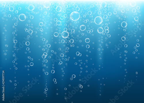 Undersea  blue  fizzing air, water or oxygen  bubbles vector texture.