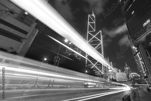 traffic in midtown of Hong Kong city at night