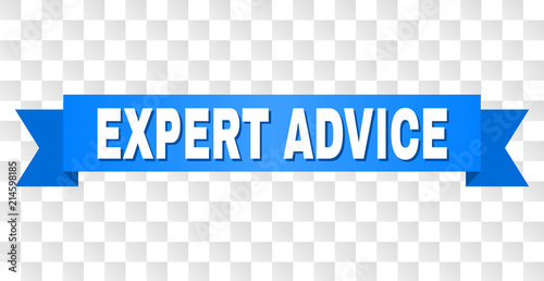 EXPERT ADVICE text on a ribbon. Designed with white caption and blue stripe. Vector banner with EXPERT ADVICE tag on a transparent background.