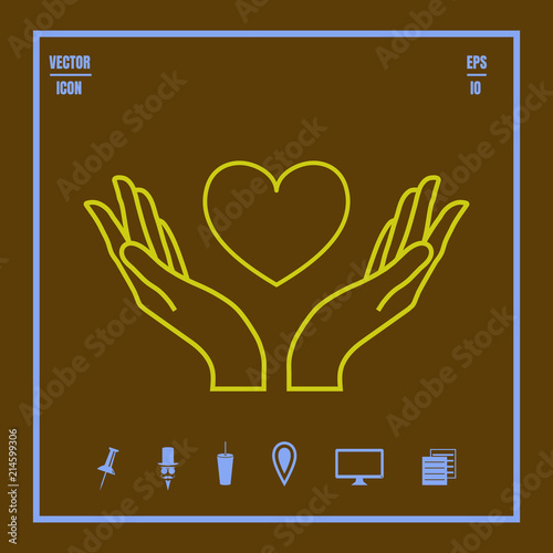 heart in hands line vector icon