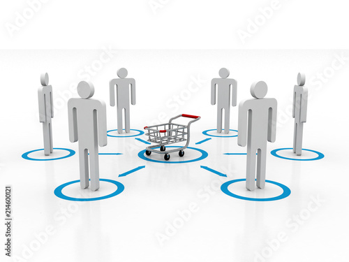 3d illustration Shopping Cart with people