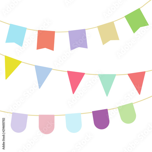 Colorful buntings garland. Different shapes. Vector illustration, flat design