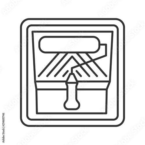 Paint roller in tray container linear icon