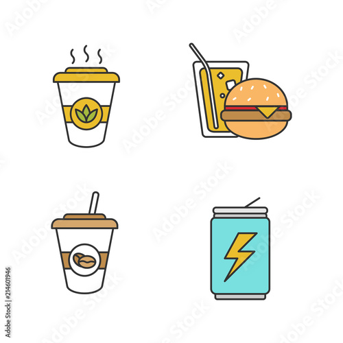 Drinks color icons set