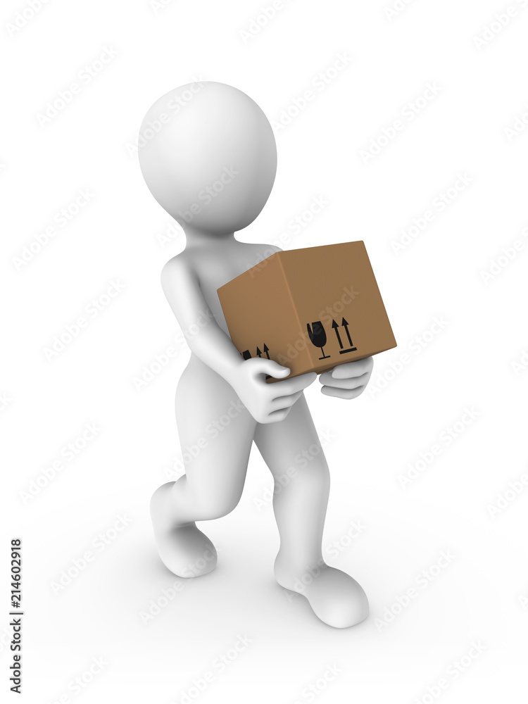 3d rendered white human with a box 3d rendered white human with a box