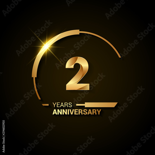 2 Years Anniversary Celebration Logotype. Golden Elegant Vector Illustration with Half Circle, Isolated on Black Background can be use for Celebration, Invitation, and Greeting card