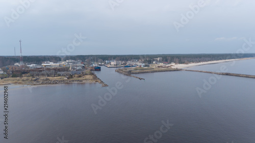 Harbor Roja Latvia Aerial view of countryside drone top view