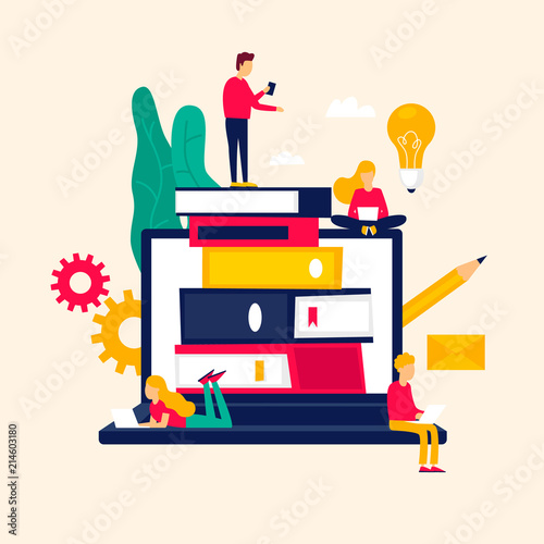 Online training, education, courses. Flat style vector illustration.