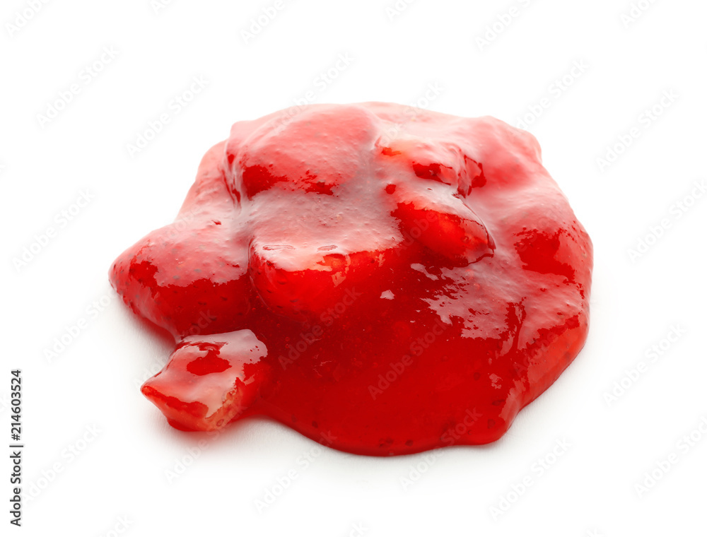 Tasty strawberry jam on white background