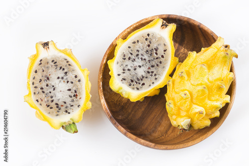 Yellow pitahaya or dragon fruit on white background - Selenicereus megalanthus