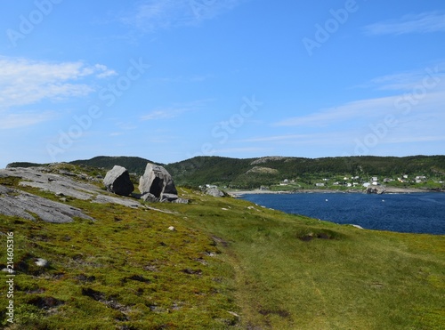 view along the shoreline at Father Troy East Coast Trail towards the town of Flatrock NL, Canada photo