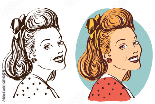 Retro woman portrait isolated on white