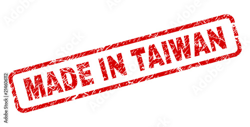 MADE IN TAIWAN stamp seal print with grunge style. Red vector rubber print of MADE IN TAIWAN tag with retro texture. Text tag is placed inside rounded rectangle frame.