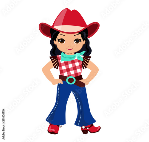 Beautiful cowgirl  isolated on white background.
