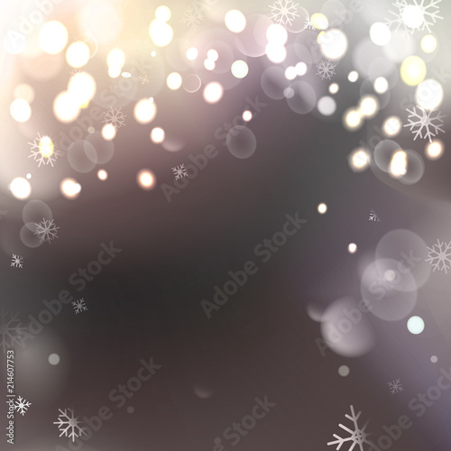 Christmas background with snowflakes, winter vector illustration.bokeh background, festive defocused lights.